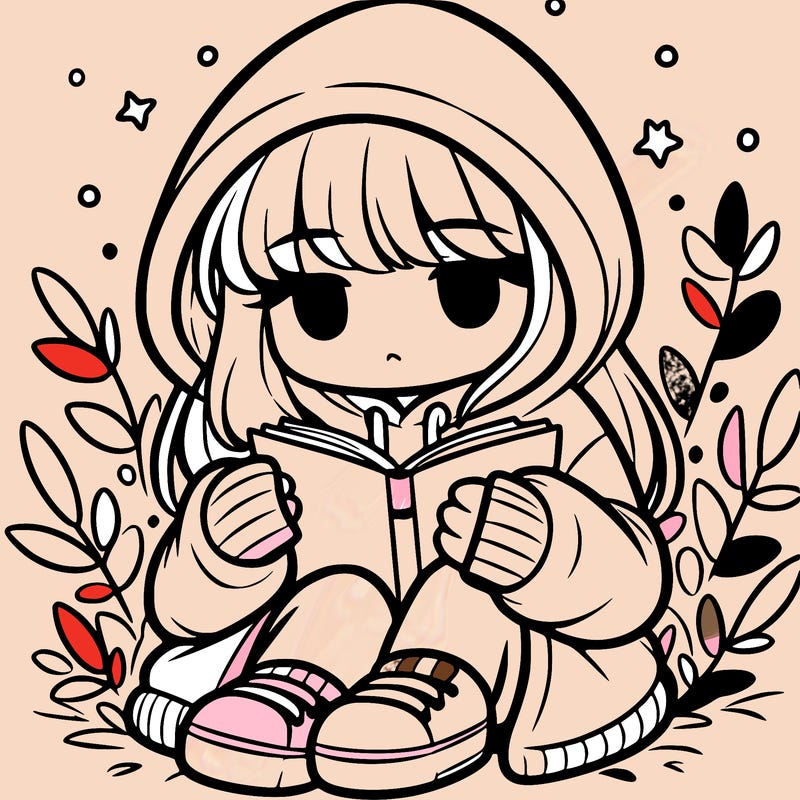 girl in oversized hoodie reading a book