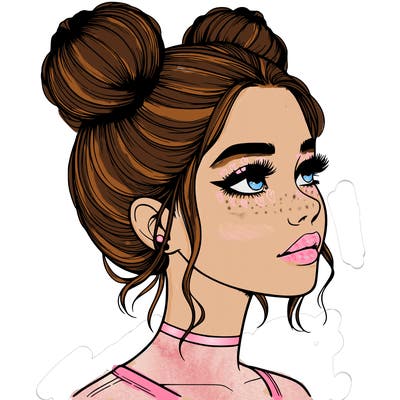 realistic girl with buns on the top of her head