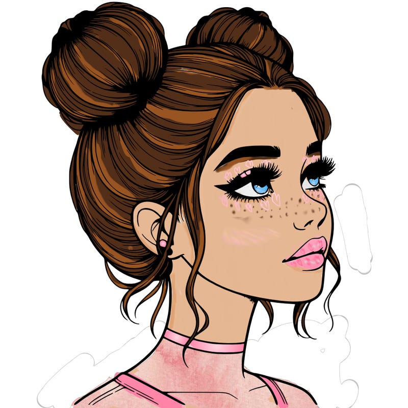 realistic girl with buns on the top of her head