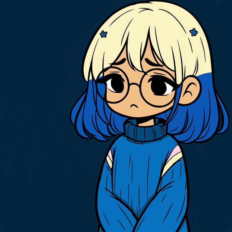 sad girl with glasses in a sweater