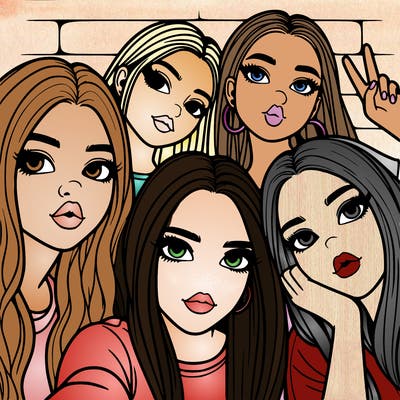 group of teen girls friends y2k up close in a selfie