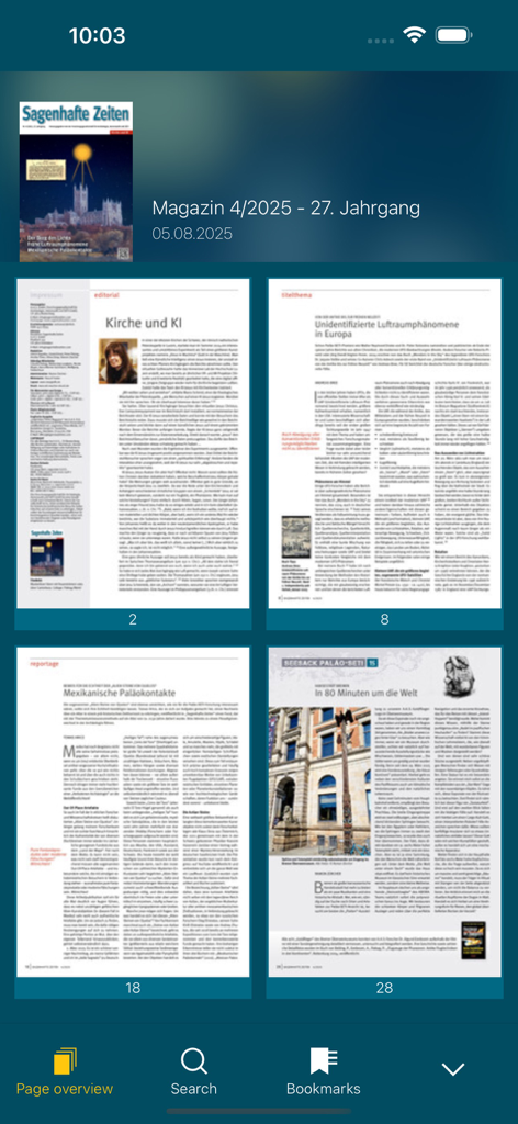 SAGENHAFTE ZEITEN Archiv-App - Sagenhafte Zeiten 아카이브 앱 내 디지털 잡지 페이지 개요