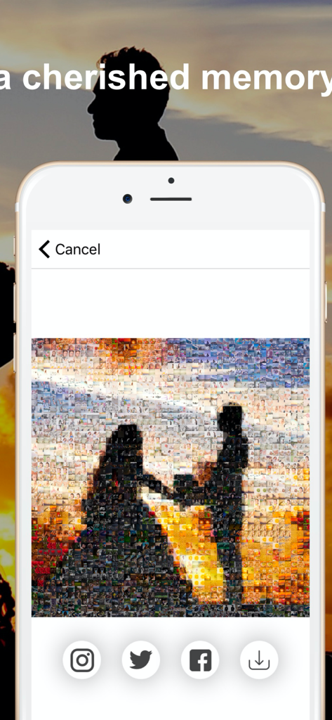 PXL - mosaic art - A photo mosaic of a couple silhouette during sunset created using the PXL app