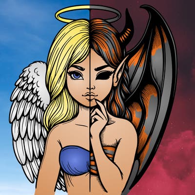 realistic angel half demon