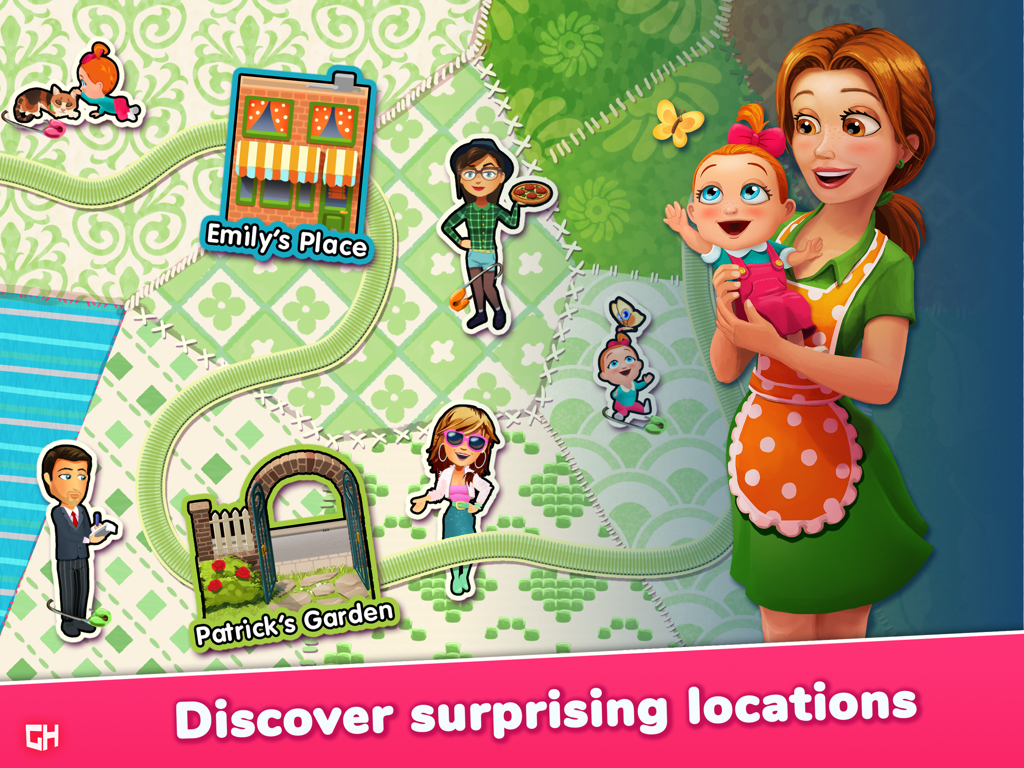 Pantalla del mapa mostrando las ubicaciones del juego El Lugar de Emily y El Jardín de Patrick