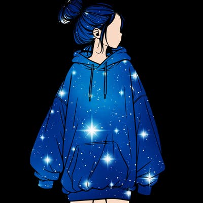 realistic girl with a oversized sweatshirt on and a bun