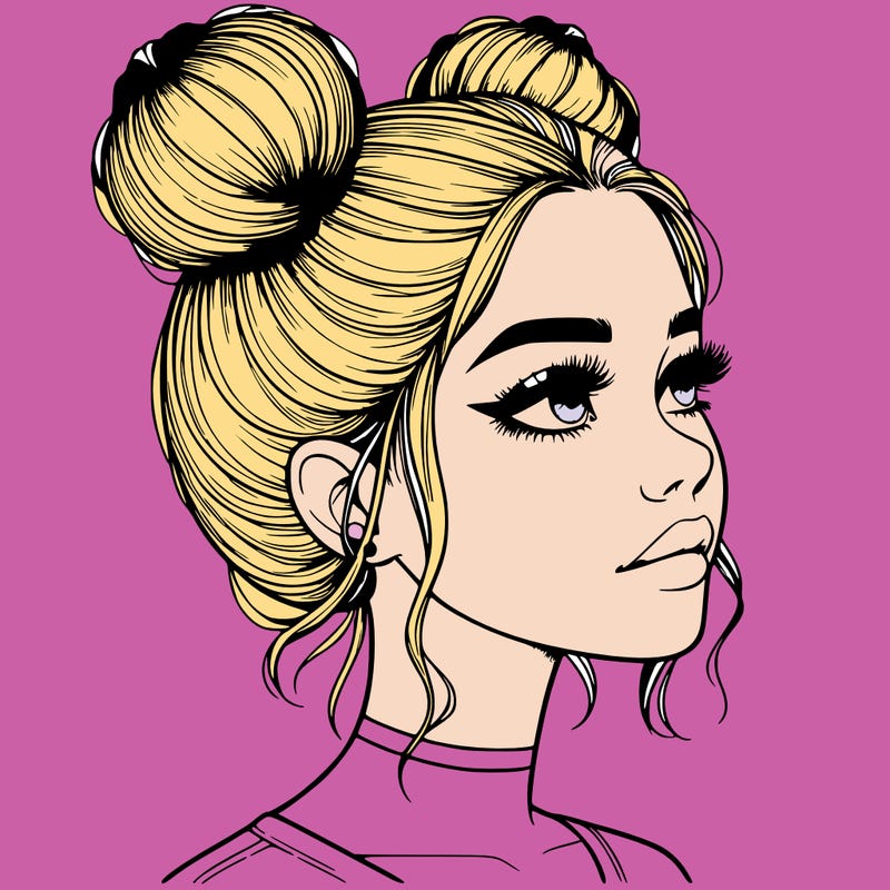 realistic girl with buns on the top of her head