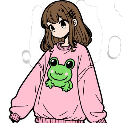 girl wearing frogging sweatshirt