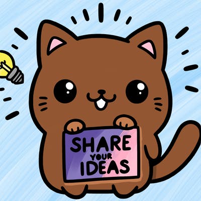 a cute cat saying share your ideas