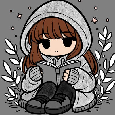 girl in oversized hoodie reading a book