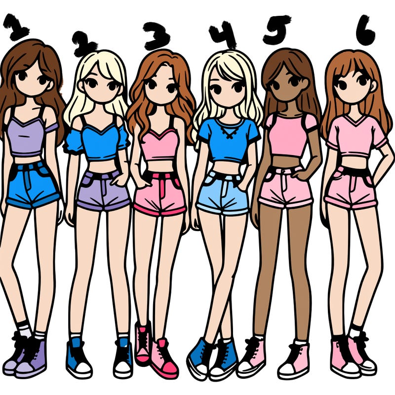 a group of girls wearing crop tops and shorts
