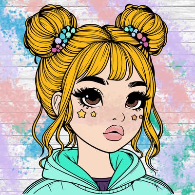 realistic girl with space buns