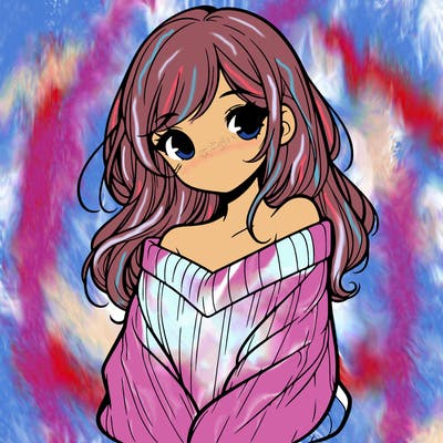 shy pretty girl wearing a sweater that is falling off one shoulder portrait