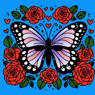 butterfly surrounded with roses