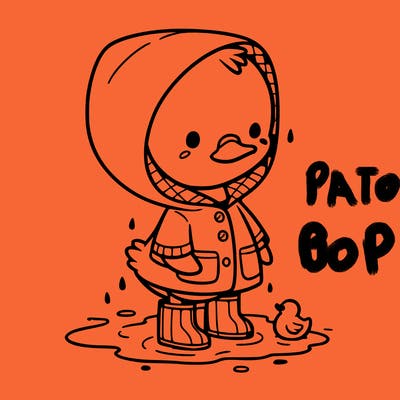 baby duck in a rain coat and boots, in a puddle while it’s raining