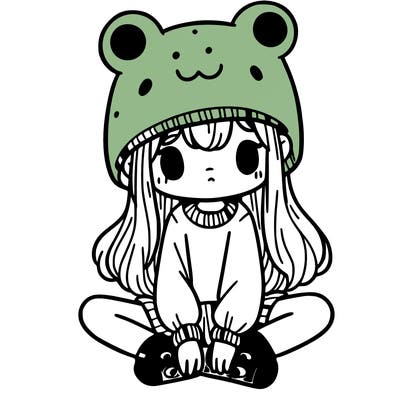 a girl wearing a frog hat and some frog socks