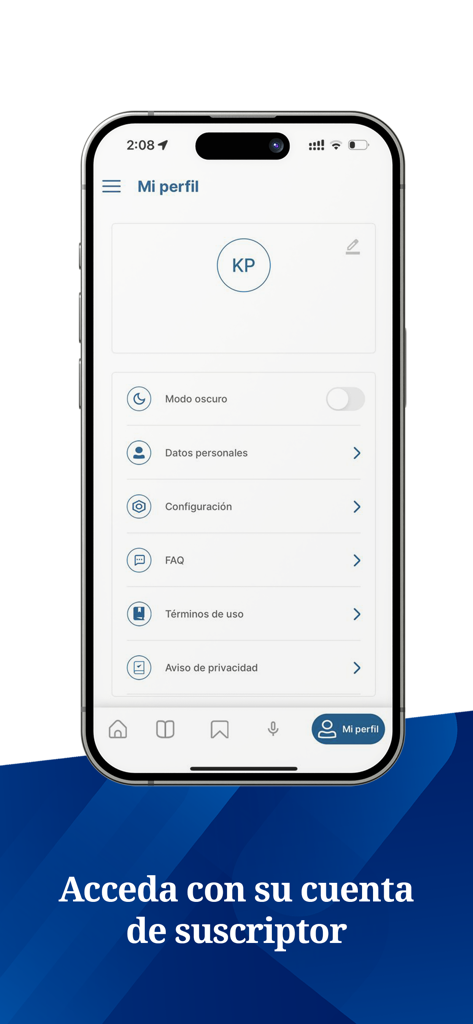 La Nación Costa Rica - Schermata del profilo utente dell'app mobile La Nacion Costa Rica che mostra le impostazioni e le opzioni dell'account.
