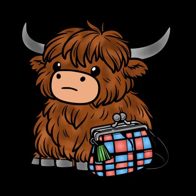 highland cow in a purse