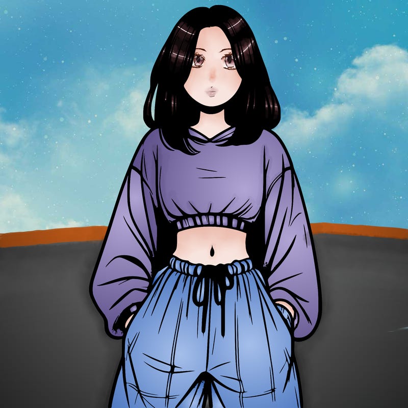 realistic girl faceless with baggy pants and a crop top