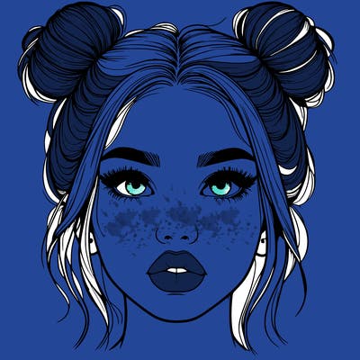 realistic girl with two buns on her hair and lips