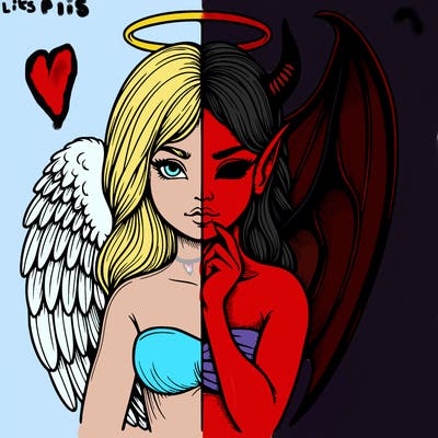 realistic angel half demon