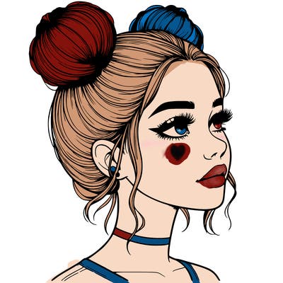 realistic girl with buns on the top of her head