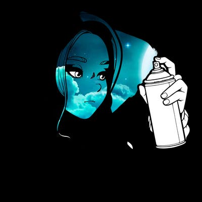 a realistic girl, spray painting