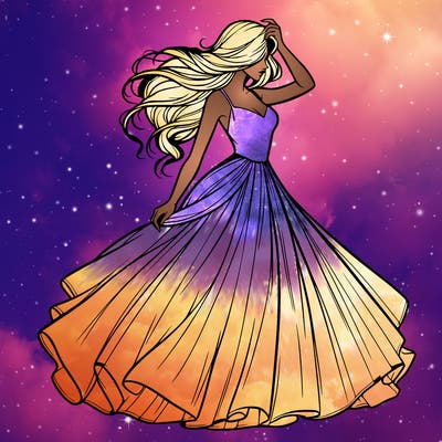 realistic woman with dress flowing in the wind