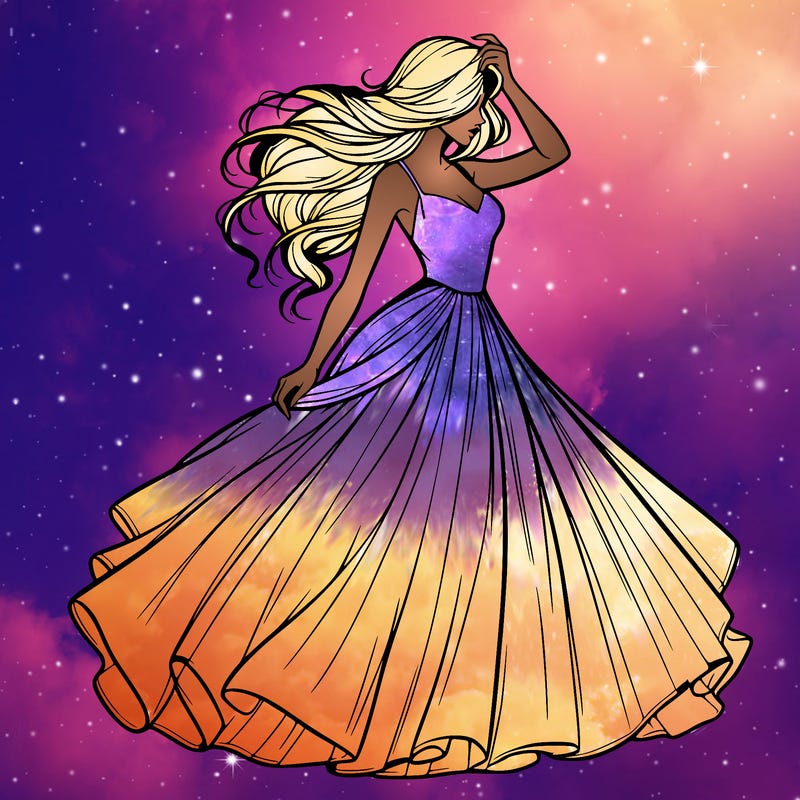 realistic woman with dress flowing in the wind