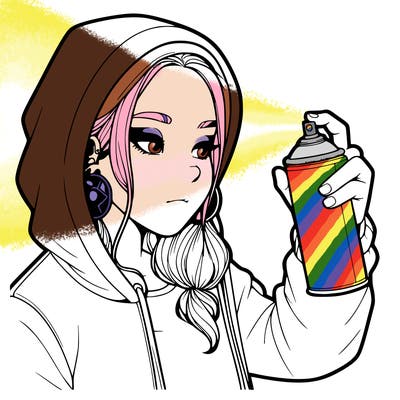 a realistic girl, spray painting