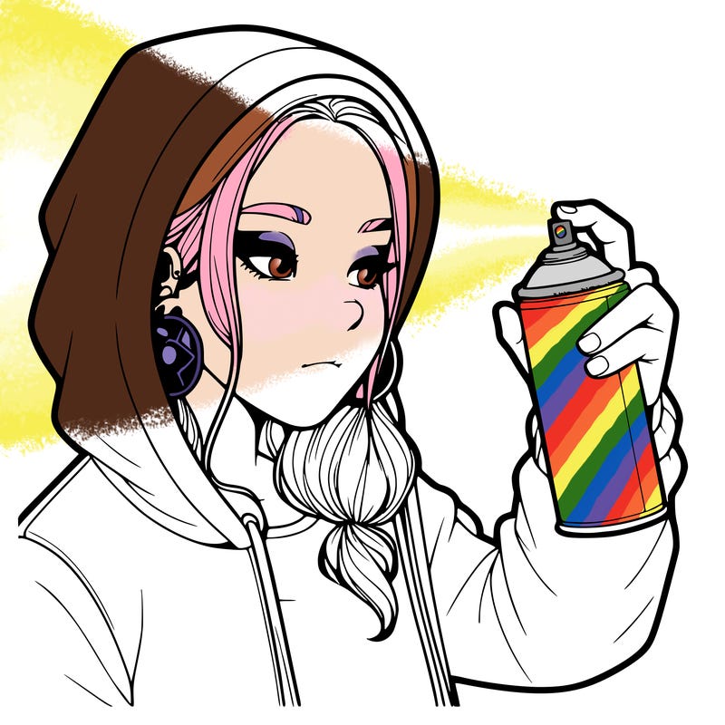 a realistic girl, spray painting