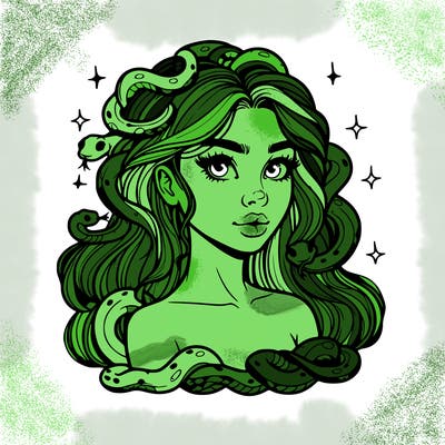 realistic girl with snakes as hair