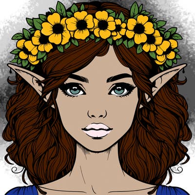 realistic female elf with flower crown