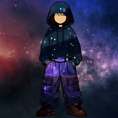 realistic girl with baggy jeans and a hoodie