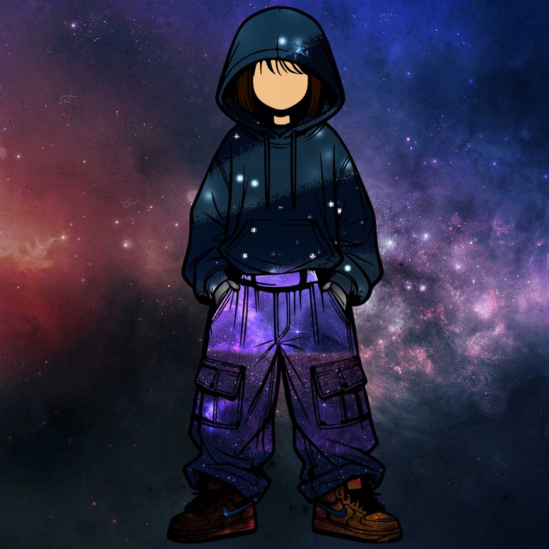 realistic girl with baggy jeans and a hoodie