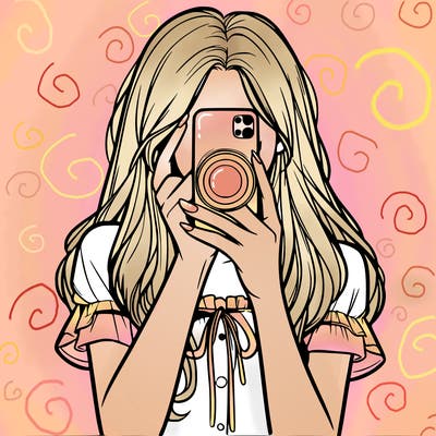 a realistic girl holding her phone taking pictures