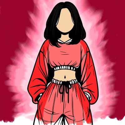 realistic girl faceless with baggy pants and a crop top