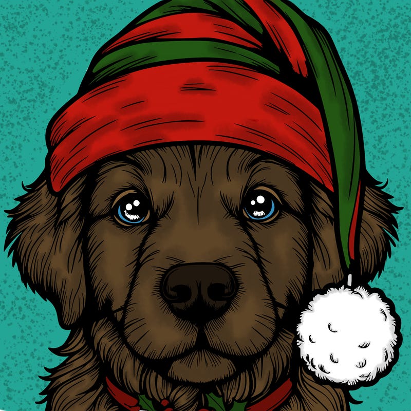 realistic dog with a christmas hat