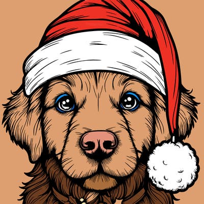 realistic dog with a christmas hat