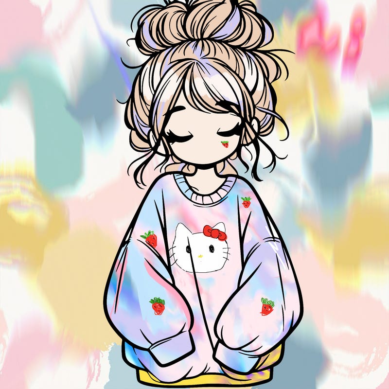 girl with baggy sweatshirt and messy bun