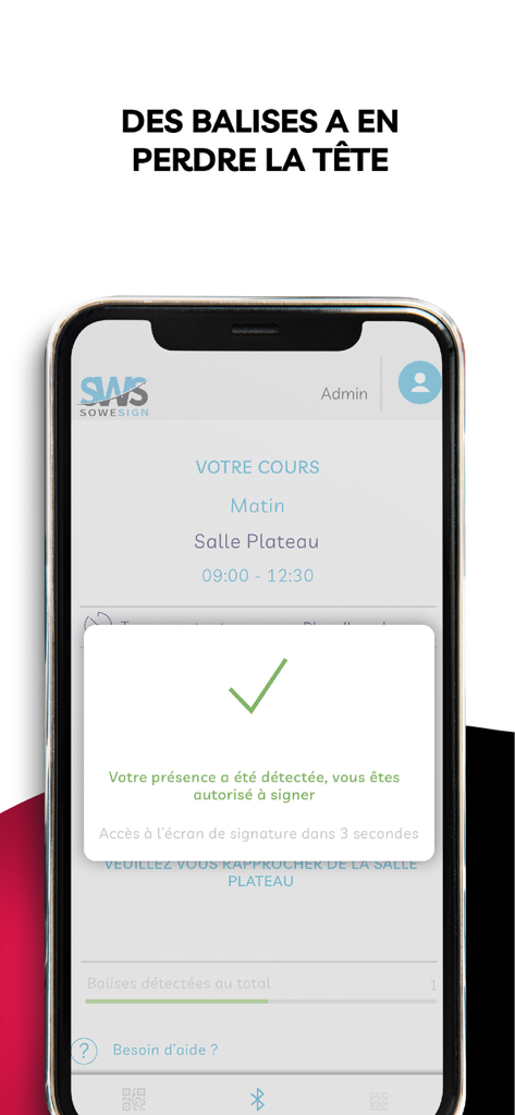 SWS Student - Digital attendance confirmation screen on the SWS Student mobile app