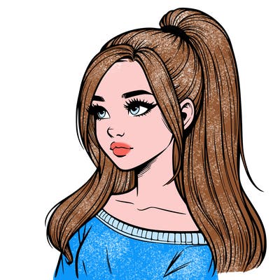 realistic girl with a high ponytail