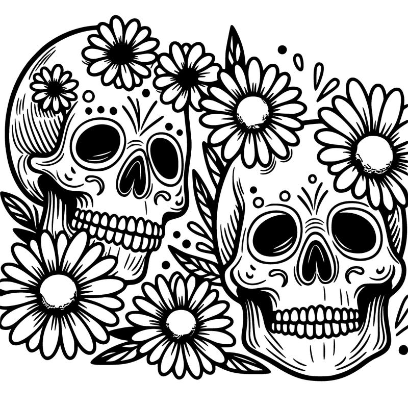 skulls with daisies