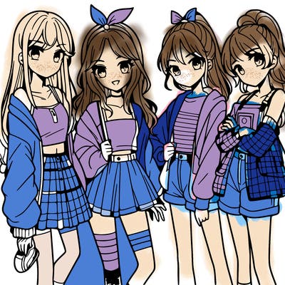 teen manga girls group of 4