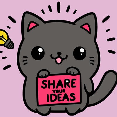 a cute cat saying share your ideas