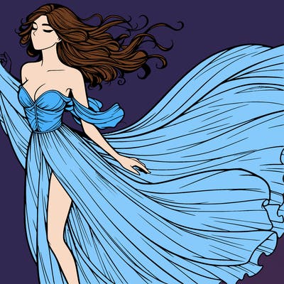 realistic woman in dress flowing the the wind