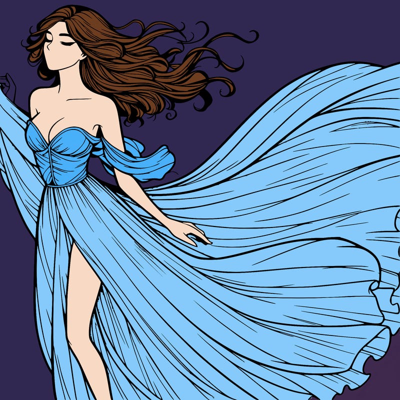 realistic woman in dress flowing the the wind