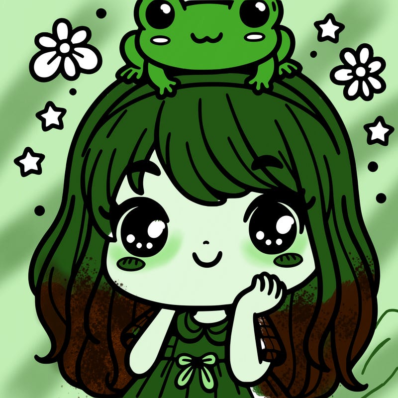 cute girl with a frog on her head