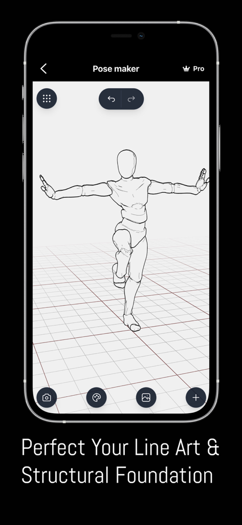 Pose Maker: 3D Art Reference - Un maniquí 3D en una pose dinámica para arte lineal y base estructural