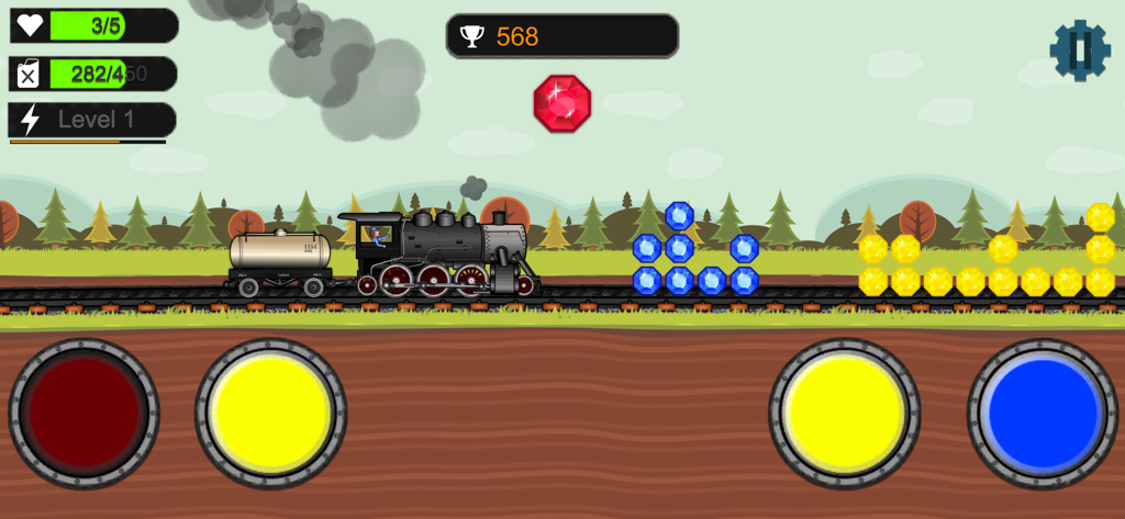 Rails And Metal HD - A steam locomotive collecting gems and gold coins in Rails And Metal HD gameplay